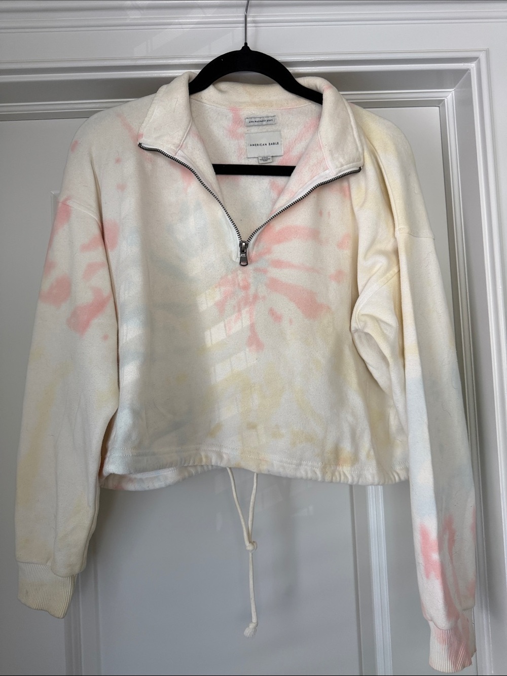 American Eagle Outfitters Women's Cream Tie-Dye Quarter-Zip Pullover